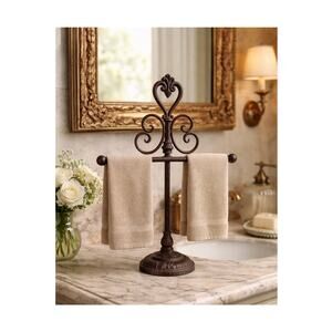Vintage Iron Hand Towel Holder Countertop Valet Guest Bathroom Decor Black